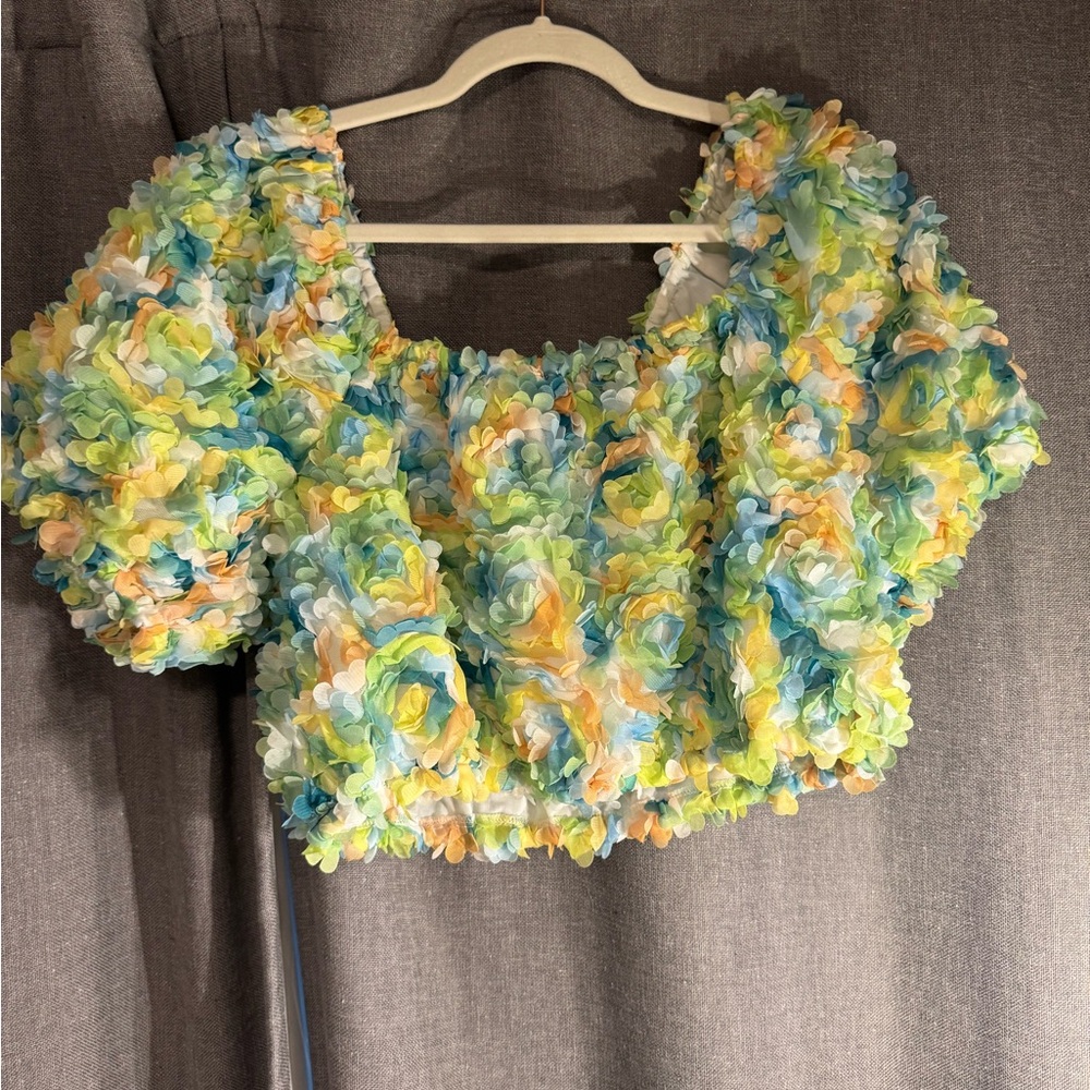 Free the Roses Colorful Floral Puff Sleeve Blouse